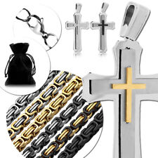 Set Königskette Anhänger Kreuz Kruzifix Panzerkette Halskette Massiv Herren XXL