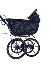 Puppenwagen Eisen Rattan Holz