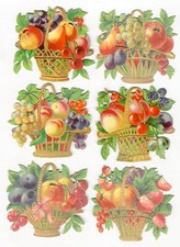 Oblaten scrap die cut chromo  Obstkörbe Konvolut 5,5 cm
