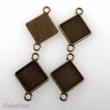 40 antike quadratische Cabochonfassungen aus Bronze - Verbinder Anhänger Lünetten
