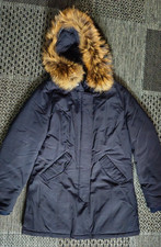 WOOLRICH  Damen-Parka  Winterjacke schwarz, Kapuze mit Fell-Besatz, Größe M/L