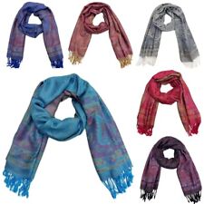 XXL Herbst Paisley Schal Blumen Stola Tuch Übergangsschal mit Fransen Glänzen