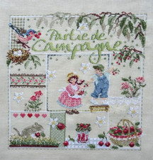 Stickbild-Kreuzstich-point de croix-Madame la Fee-Kirschenernte -DMC-Garn-Leinen