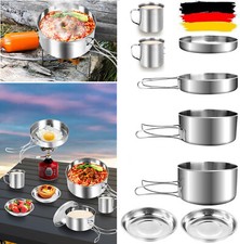 2-3 Person Camping Kochgeschirr Kochtopf Outdoor-Töpfe Bratpfanne 8tlg-Edelstahl