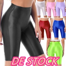 DE~Damen Metallic Short Shiny Kurz Yogahose Sporthose Hoher Taille Radlerhose