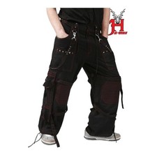 Gothic Herren Hose Schwarz Rot Cyberpunk Techwear mit Ketten & Trägern