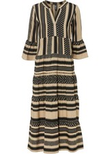 Maxikleid Gr. 50 New Beige Schwarz Gestreift Damen 3/4-Ärmel Casual-Kleid Neu