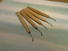 5x  Stricknadel Stahl Buche geriffelt abgewinkelt Strickstab Knitting Board  Neu