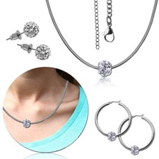 Einzeln oder Set Halskette Ohrstecker Creolen Schlangenkette Ohrringe Stahl glänzend 