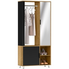 Garderobe Set mit Spiegel, Flurgarderobe mit Kleiderstange Schuhschrank Fächer