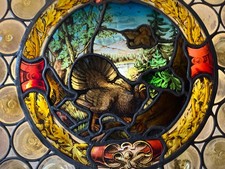 Alte Bleiverglasung a. Bauernhof vom Achensee Tirol tolle Jagdmotive Fensterbild