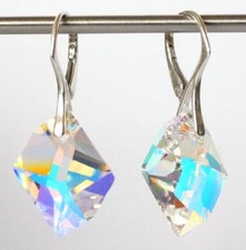 Echt Silber Ohrringe mit Swarovski® Kristallen Polygon GROSS schillernd Schmuck