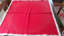 Tischdecke rot  mit weißen Spitzen  ca. 80 x 80 cm  gebr.  151324 D