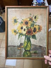 Ölgemälde mit Sonnenblumen in einer Vase. Es ist signiert mit "A.Gasteiger