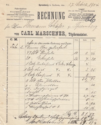 Spremberg rechnung 1904 carl - spremberg,, 1904,