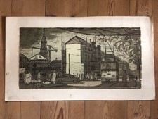 Gerhard David "Dresden baut auf" - großer Farblinolschnitt 1960 - 90 x 50 cm