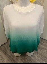 Chiffon Ballon Bluse Grün, Weiß Farbverlauf, 44, 46, 48