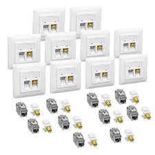 10x Cat6A Netzwerkdose mit Keystone Jack Modul 10Gbit RJ45 LAN+TV SAT F-Antenne