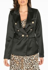 Blazer Zweireihig Satin Schwarz Damenjacke Glänzend Goldene Knöpfe 1921