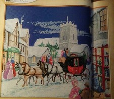 Stickvorlage, Kreuzstich, " Winter Wunderland - Kutschfahrt in der Stadt   " 