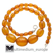 Art Deco Bernstein Halskette Königsberger Schliff facettiert Oliven