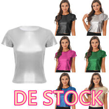 Damen~Kurzarm Shirt Metallic Oberteil Glitzer T-Shirt Lässig Top Faschingskostüm