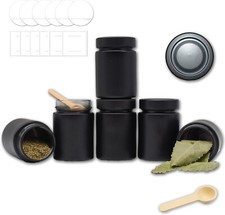 Gewürzgläser rund schwarz-matt Set - 190 ml mit Schraubdeckel Etiketten Löffel