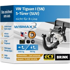 ANHÄNGERKUPPLUNG für VW Tiguan I 07-16 schwenkbar BRINK +7pol E-Satz ABE