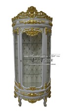 Vitrine Bombierte Kristalliera Luigi XV Barockstil Weiß Und Gold Swarovski LT304