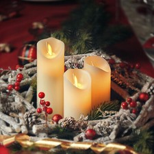 LED Kerzen Beige Echtwachs Batteriebetrieb mit Fernbedienung Timer flammenlose