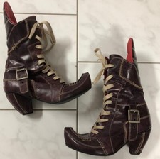 Tiggers Ausgefallene Leder Schnür Stiefel Spitz m. Absatz Lila Bordeaux Gr. 39