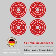 Alarm Gesichert Aufkleber 4x Warnaufkleber Alarmanlage mit UV-Schutz Wetterfest