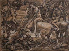 Wilhelm Wohlgemuth Kampf Pferd Löwen Umkreis Hans von Marées Bleistift 20 Jhd