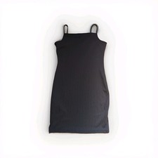 Geriffeltes Kleid, Schwarz, Ärmellos  Eng anliegend, Figur Betont