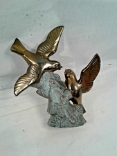 antik Fragment,kl.Vogelskulptur,Tauben-Paar,ca.1930er,Messing o.Regule,L11,5