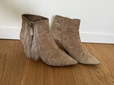 Pura Lopez Stiefelette, Größe 39, Beige Wildleder, Fransen
