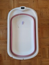 Babybadewanne faltbar - platzsparend, weiß-rosa, neuwertig! Inkl. Thermometer