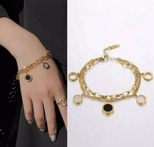 Luxus Edelstahl  Damen  Armband Römische Ziffer Zahlen Gelbgold Neu !