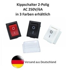 Kippschalter Eckig AC 250V / 6A, 2PIN, 21mm, EIN / AUS, 3 Farben / Kappe, KCD1