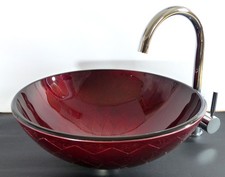 Aufsatz Glas Waschbecken Antik rot Waschschale Waschtisch rund Glaswaschbecken