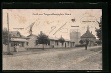 AK Bitsch, Truppenübungsplatz, Straße mit Zeitungshalle, Gasanstalt und Wache 