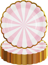 50 Pappteller Rosa Gestreift