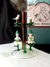 Glas Objekt Gabriel Brossart by VIVA Weinglas Handarbeit Kinder mit Blumen OVP