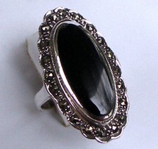925 ECHT SILBER *** Großer Onyx-Markasit Ring, Größenauswahl