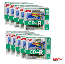 100 JVC CD-R Glanz InkJet Druckbar Wasserdicht CD 52x 700MB 80 Minuten in Slim Case