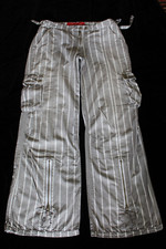 FISHBONE Vintage Cargo Hose weites gerades Bein Lichtgrau weiß gestreift 100% Bw