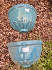 2 x Blumentopf Wandgefäß Halbschale Wandampel Wandtopf Keramik Pflanztopf h grün