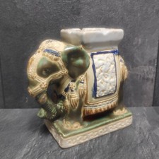 Elefant Keramik Aschenbecher Figur Vintage Ca. 22cm Groß | Grün Weiß Braun Blau 