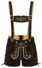 Damen 100% Wildleder - Trachtenlederhose Kurz Hotpants - Lederhose - mit Träger