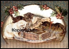 ÄLTERE POSTKARTE KATZEN SILBER KATZE CAT CATS CHAT EXCELSIOR Silver plated Repro